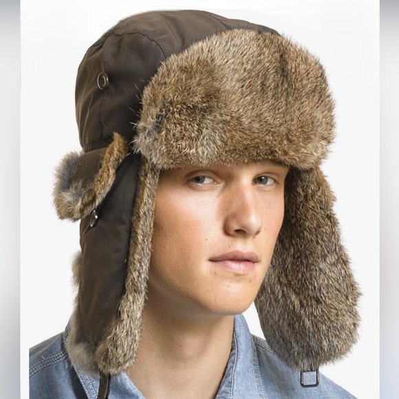 frr canada Other - Frr Canada B-52 Aviator Hat with Rabbit Fur, Brown/‎ Natural Brown size S/M NWT